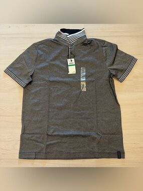 Perry Ellis Gray Polo with Striped Collar Large NWT